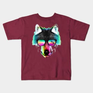 Color wolf with glasses Kids T-Shirt